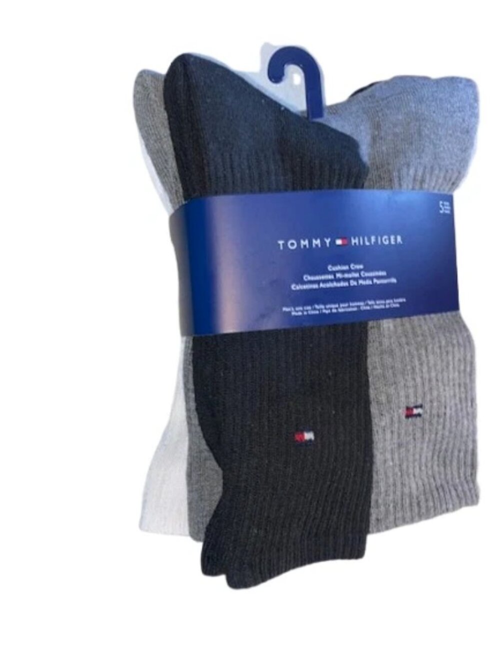 Tommy Hilfiger 5 Pair Men's Cushion Crew Socks, Black Gray White